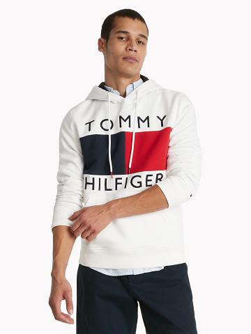 Férfi Tommy Hilfiger Essential Flag Hoodies Fehér Piros | HU 1222DFM